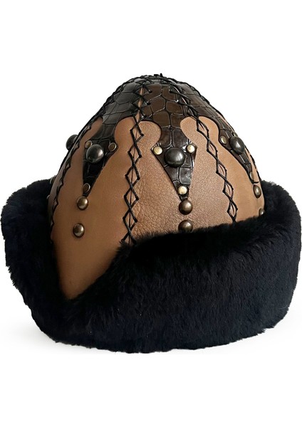 Ertuğrul Gazi Şapka Deri Düğme Zımbalı Börk Hardal Kahve indirimleri