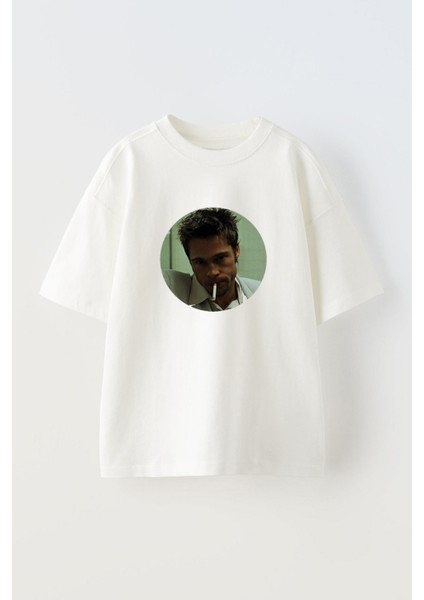Tyler Durden Pp Tasarım Baskılı Pamuk Beyaz Oversize T-Shirt