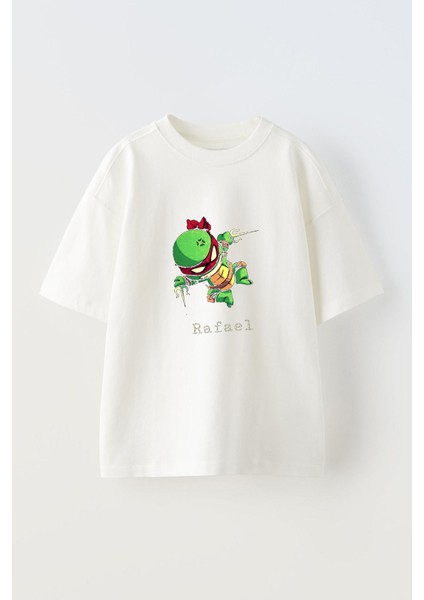 Rafael Tasarım Baskılı Pamuk Beyaz Oversize T-Shirt