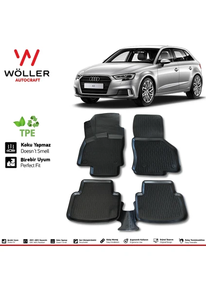 Audi A3 Paspas 2013 2020 Arası 3D Havuzlu Wöller Paspas