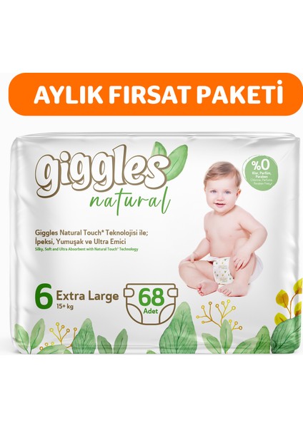 Natural 6 Numara Junior Plus Pamuklu Bebek Bezi 68 Adet