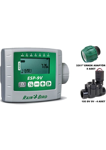 Esp 9V Pilli Kontrol Ünitesi 4 İstasyon 100 Dv 9V Selenoid Vana Erkek Adaptör Seti ESP-9V