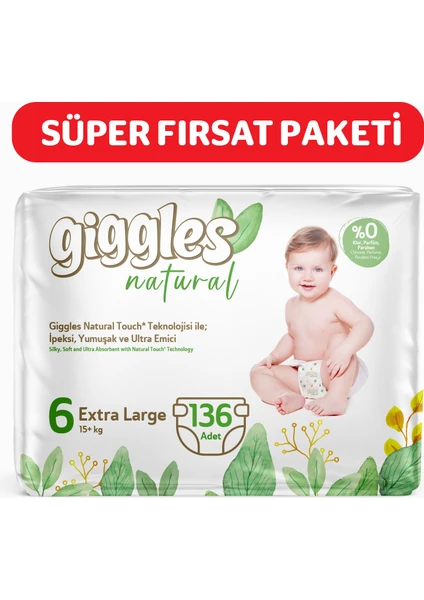 Natural 6 Numara Junior Plus Pamuklu Bebek Bezi 136 Adet