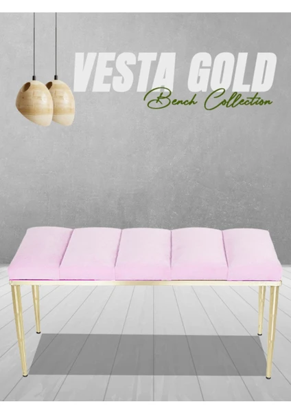 Gazzini Furniture Vesta Gold Puf Dilimli Model Metal Ayaklı Bench