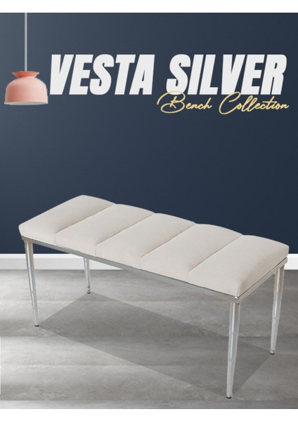 Gazzini Furniture Vesta Silver Puf Dilimli Model Metal Ayaklı Bench