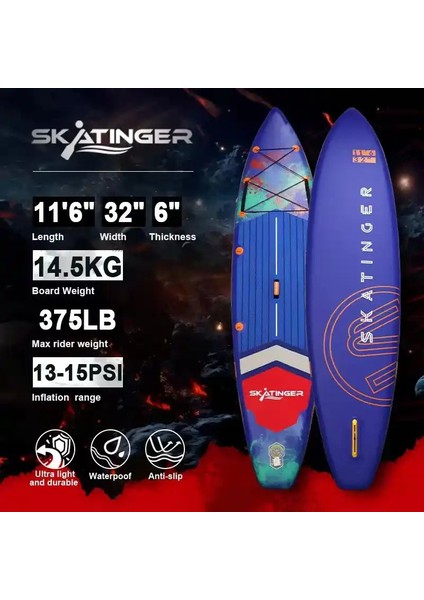 Skatınger Interstellar Mavi Paddle Board 350X82X15 cm Şişme Sörf Tahtası