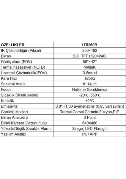Uti 260B Kızılötesi Yüksek Kaliteli Termal Görüntüleme Cihazı;ub fiyatları