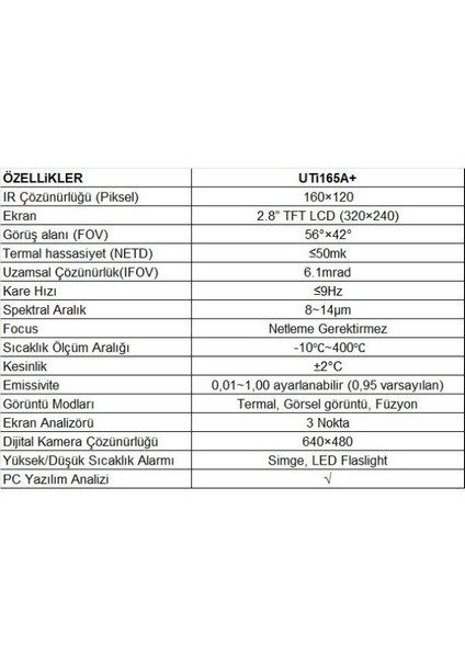 Uti 165A+ Ağır Hizmet Tipi Termal Kamera ;ub