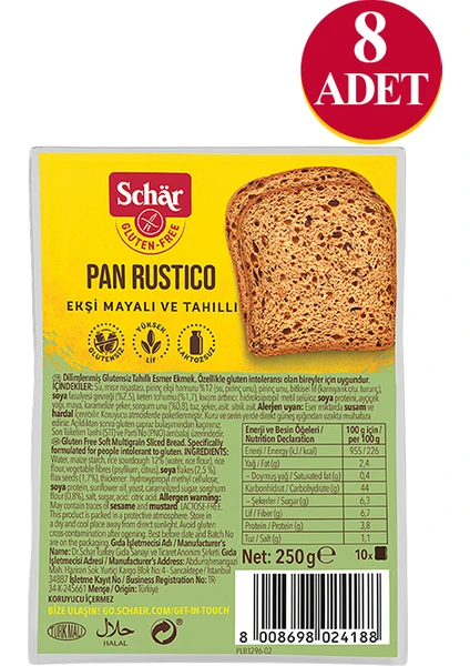 Rustico Glutensiz Lifli Ekmek 250 GR (8 ADET)