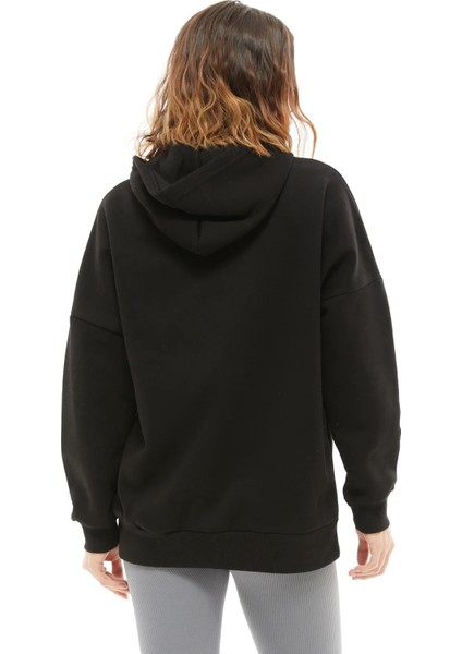Kapüşonlu Baskılı Üç Iplik Kadın Sweatshirt Siyah ZN5026 fiyatları