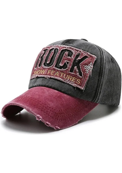 Rock Eskitme Trucker Şapka  Metal Tokalı Ayarlanabilir Vintage Siyah Kırmızı