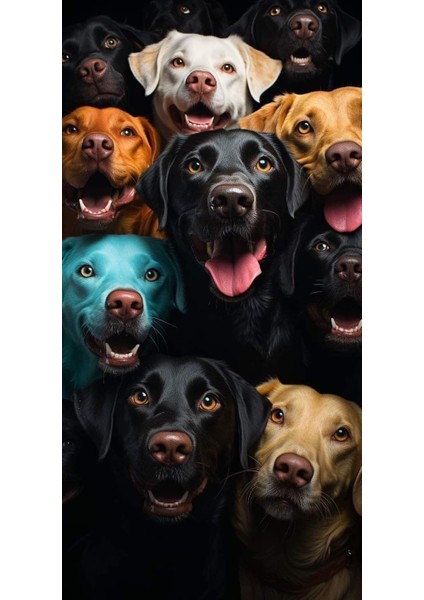 Renkli Köpek Ailesi Duvar Poster 30 x 42 Çerçevesiz