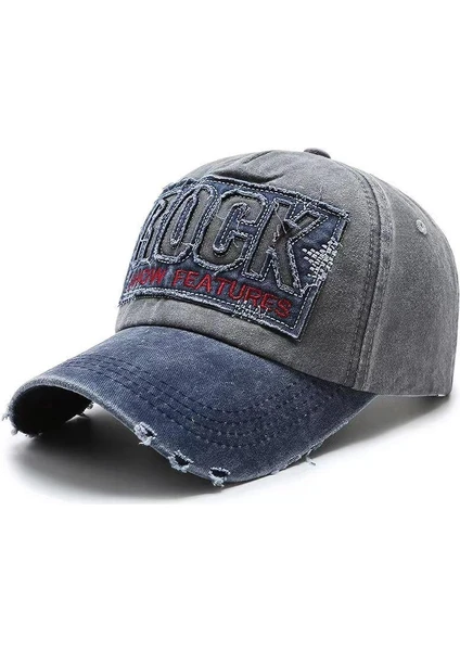 Rock Eskitme Trucker Şapka  Metal Tokalı Ayarlanabilir Vintage Siyah Mavi