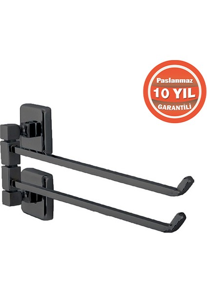 KU10-014.4 Paslanmaz Pirinç Mat Siyah Kumru 2'li Döner Havluluk