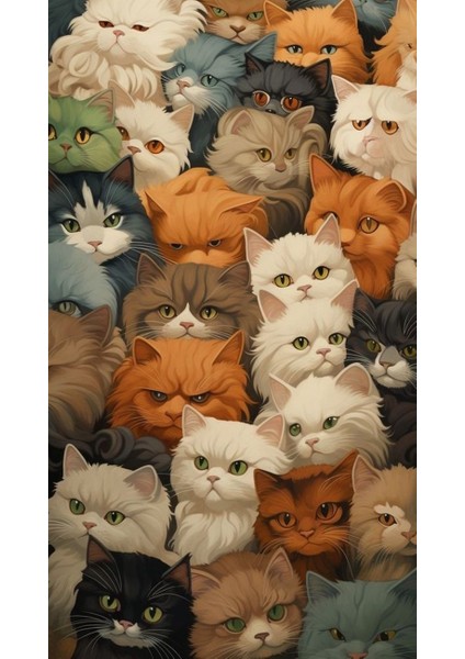Yumuşak Kedi Ailesi Tasarım Poster 30 x 42 Çerçevesiz