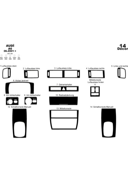 Audi A6 Konsol-Maun Kaplama 2001-2004 14 Parça