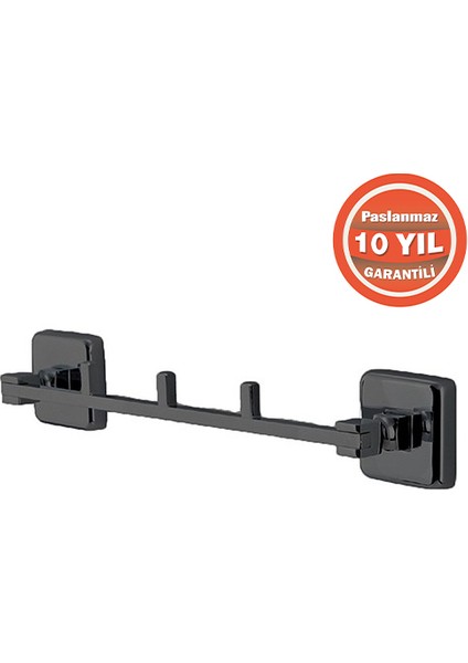 KU10-009.4 Mat Siyah Paslanmaz Pirinç Kumru 3'lü Askılık Havluluk Banyo Askısı