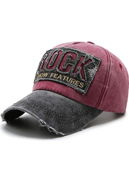 Rock Eskitme Trucker Şapka  Metal Tokalı Ayarlanabilir Vintage Kırmızı Siyah