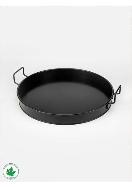 Pilea 37 Cm Metal Tepsi, Tel Kulplu Yuvarlak Çay Tepsisi, Sunum Tepsisi, Tel Kulplu Kahve Tepsisi