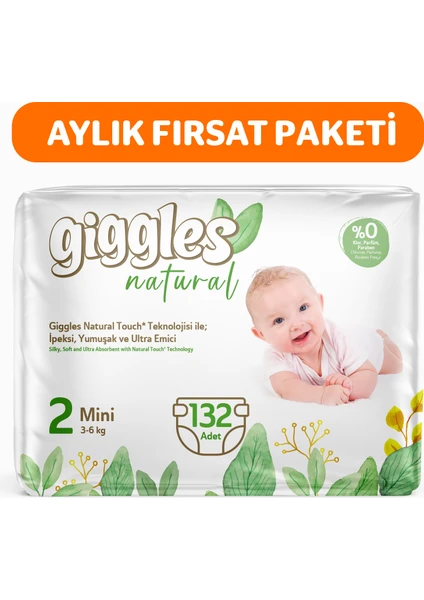 Natural 2 Numara Mini Pamuklu Bebek Bezi 132 Adet