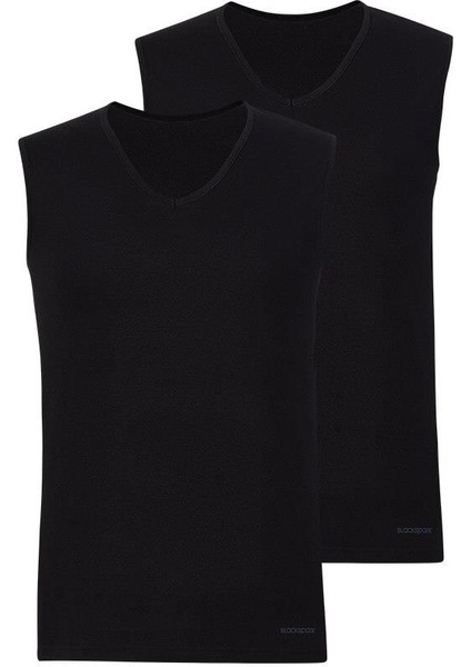 Loose Fit 2'li V Yaka Siyah Sıfır Kol Atlet C7T2N2O9