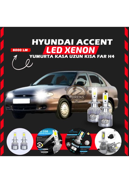 Hyundai Accent Yumurta Kasa Uyumlu Şimşek Etkili LED Xenon Performance Series H4