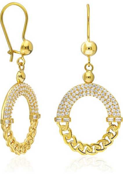 Zirkon Taşlı Oval Şık Tasarım Küpeler