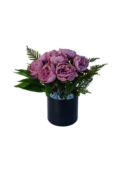 Yapay Çiçek Gül 16x14 Siyah Metal Saksıda