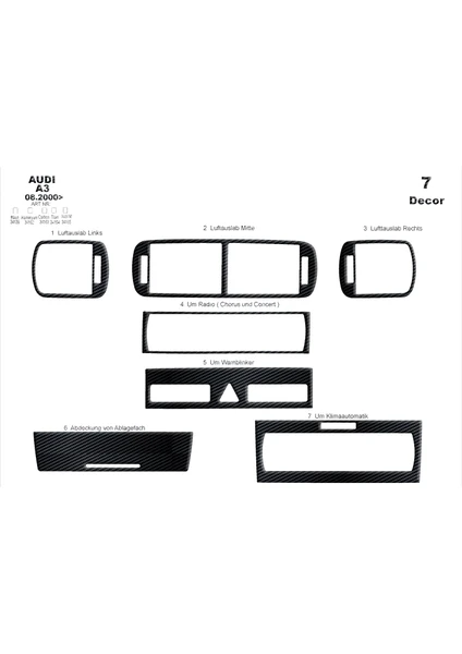 Audi A3 Konsol-Maun Kaplama 2000-2003 7 Parça