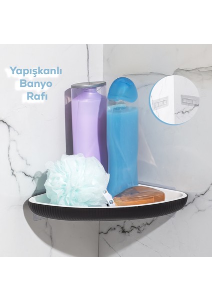 0447 Istiridye Banyo Mutfak Köşe Rafı - Paslanmaz Yapışkanlı Duş Rafı Banyo Düzenleyici Organizer