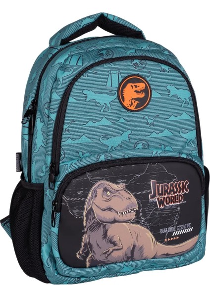 Jurassic World Büyük Boy 3 Bölmeli Cepli Çocuk Okul Sırt Çantası Turkuaz-Siyah