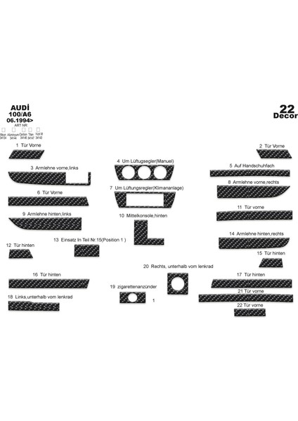 Audi 100 A6 Konsol-Maun Kaplama 1994-1997 22 Parça