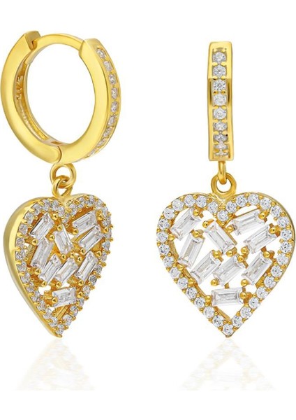 Baget Taşlı Büyük Kalp Küpe