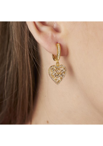 Baget Taşlı Büyük Kalp Küpe modelleri