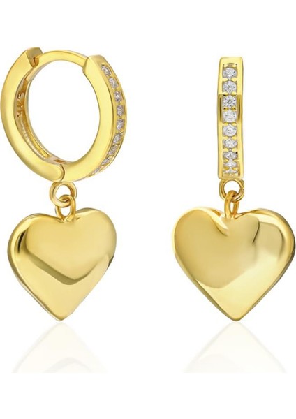 Düz Taşlı Kalp Küpe