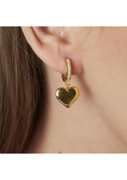 Düz Taşlı Kalp Küpe modelleri