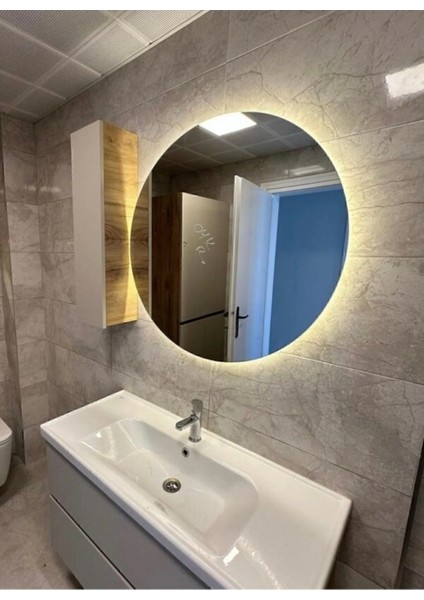 Mira Ahşap 60CM Gün Işığı Ledli/banyo Aynası/makyaj Aynası/yuvarlak Ayna