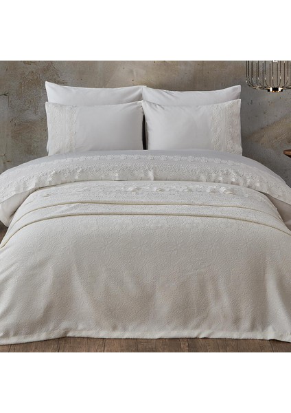 Marlen Dantelli Çift Kişilik 7 Parça Nevresim + Pike Set