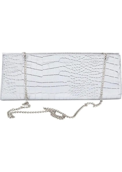 Gümüş Kroko Deri Kadın Clutch