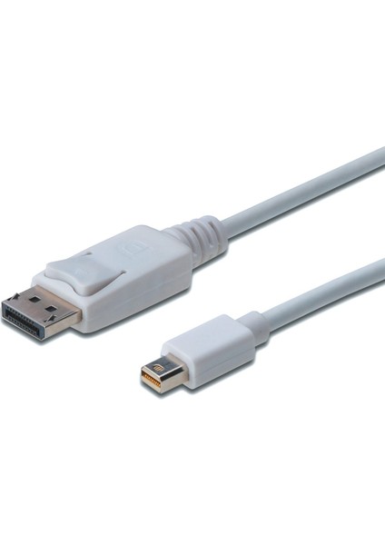 DisplayPort (DP) Mini DisplayPort (mini DP) Bağlantı Kablosu, DP Erkek - mini DP Erkek, 1 metre, kilit mekanizmalı, DP 1.1a uyumlu, UL, beyaz renk