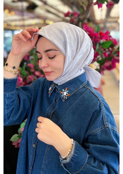 Monogram Dama Eşarp - Açık Gri 971