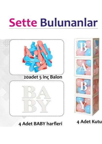 Cinsiyet Belirleme Parti Seti; Baby Kutu,fon Perde, Folyo Balon ve Balon Zincir Seti Konsept Model 1