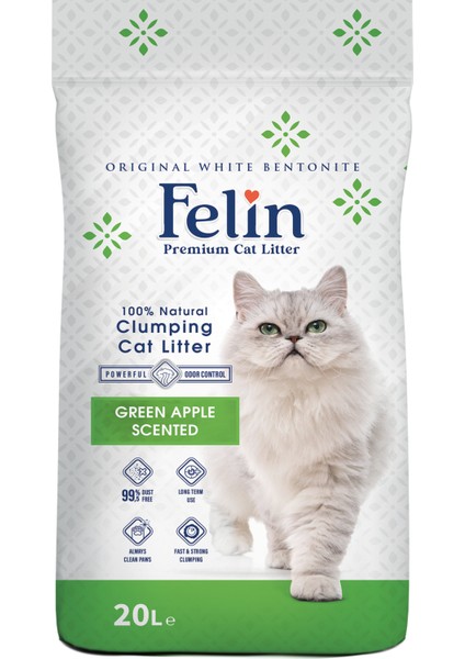 Green Apple Yeşil Elma Kokulu Topaklanan Ince Taneli Kedi Kumu 20 Lt