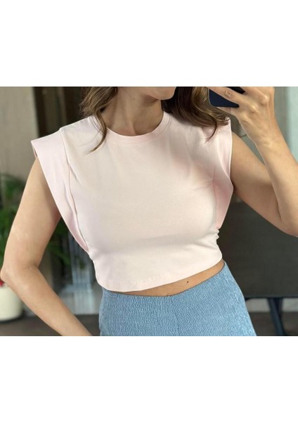 Deli Dolu Moda Kadın Vatka Görünümlü Sıfır Kol Crop Body