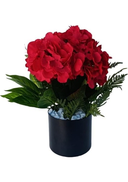 Yapay Çiçek Ortanca 16x14 Siyah Metal Saksıda