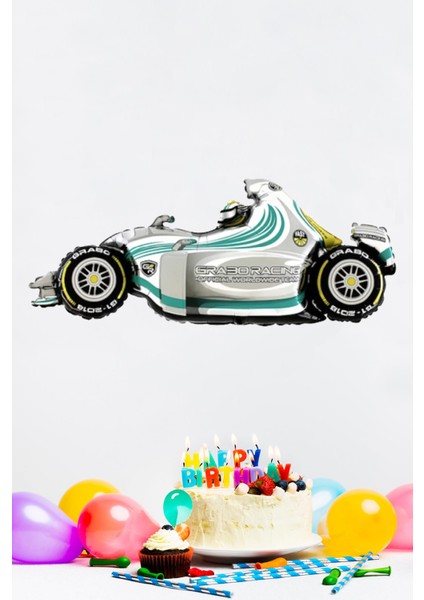 Gümüş Formula Arabası Folyo Balon Formula Yarış Arası Balon 110CM fiyatları