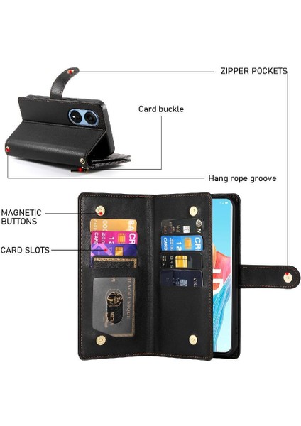 Oppo Oppo 8t 5g Kickstand Için Flip Case Çok Fonksiyonlu Kart Yuvaları Bilek (Yurt Dışından) modelleri
