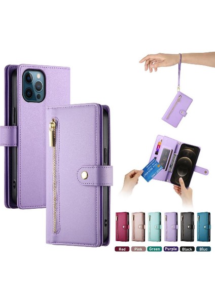 IPhone 12 Için Flip Case Pro Max Çok Fonksiyonlu Kart Yuvaları Kickstand Bilek (Yurt Dışından) modelleri