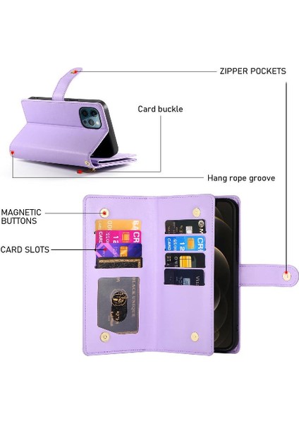 IPhone 12 Için Flip Case Pro Max Çok Fonksiyonlu Kart Yuvaları Kickstand Bilek (Yurt Dışından) indirimleri