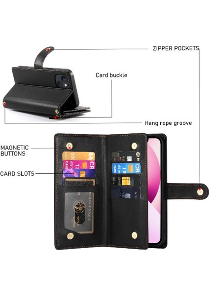 IPhone 13 Bilek Kayışı Kickstand Çok Fonksiyonlu Kart Yuvaları Için Flip Case (Yurt Dışından) fırsatları